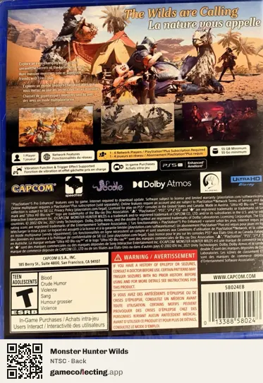 Monster Hunter Wilds PlayStation 5, NTSC box back