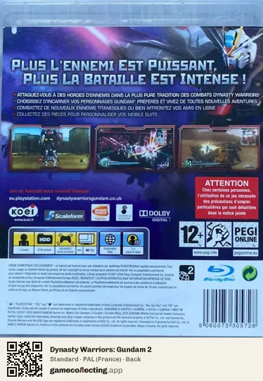Dynasty Warriors: Gundam 2 PlayStation 3, France box back