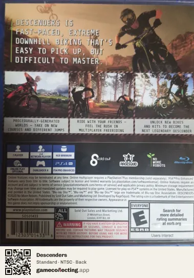 Descenders PlayStation 4, NTSC box back