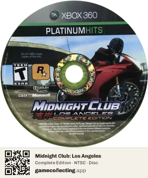 Midnight Club: Los Angeles Xbox 360, NTSC disc