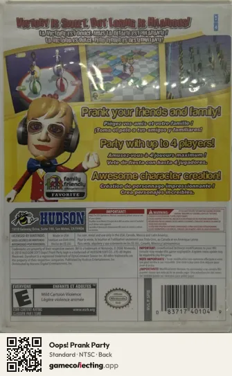Oops! Prank Party Nintendo Wii, NTSC box back