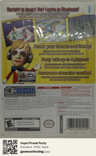 Oops! Prank Party Nintendo Wii, NTSC box back