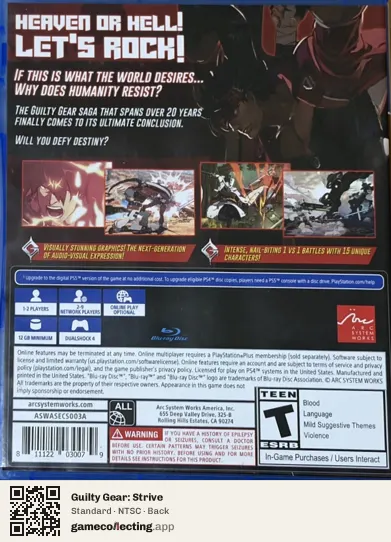 Guilty Gear: Strive PlayStation 4, NTSC box back