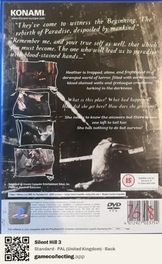 Silent Hill 3 PlayStation 2, United Kingdom box back