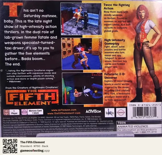 The Fifth Element PlayStation, NTSC box back