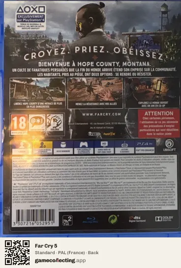 Far Cry 5 PlayStation 4, France box back