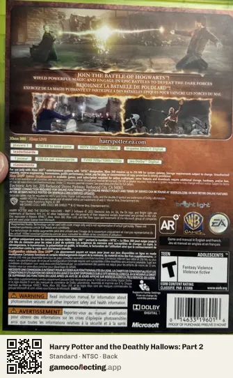 Harry Potter and the Deathly Hallows: Part 2 Xbox 360, NTSC box back