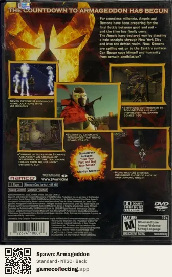 Spawn: Armageddon PlayStation 2, NTSC box back