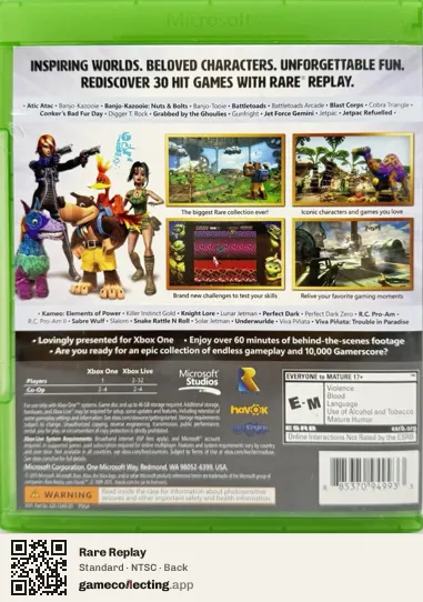 Rare Replay Xbox One, NTSC box back