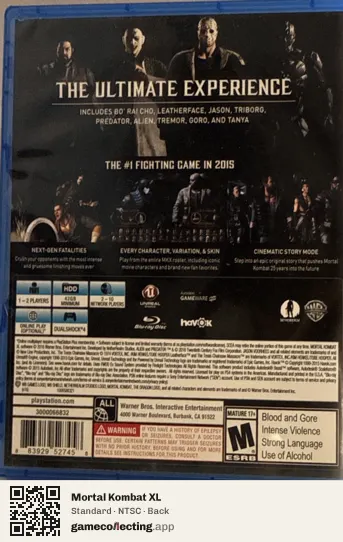 Mortal Kombat XL PlayStation 4, NTSC box back