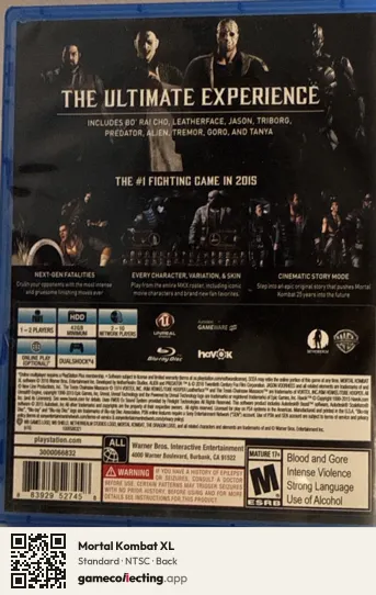 Mortal Kombat XL PlayStation 4, NTSC box back