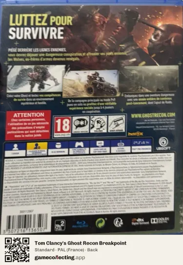 Tom Clancy's Ghost Recon Breakpoint PlayStation 4, France box back