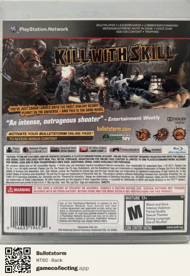 Bulletstorm PlayStation 3, NTSC box back