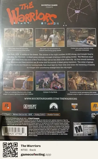 The Warriors PlayStation 2, NTSC box back
