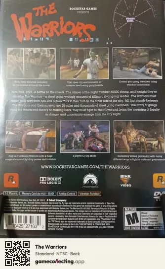 The Warriors PlayStation 2, NTSC box back