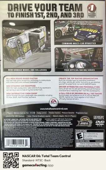 NASCAR 06: Total Team Control PlayStation 2, NTSC box back