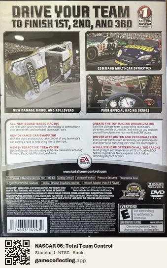 NASCAR 06: Total Team Control PlayStation 2, NTSC box back