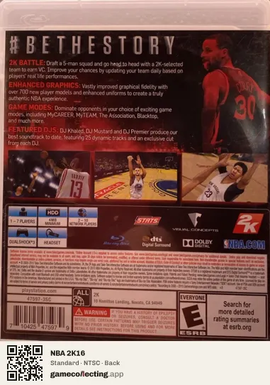 NBA 2K16 PlayStation 3, NTSC box back