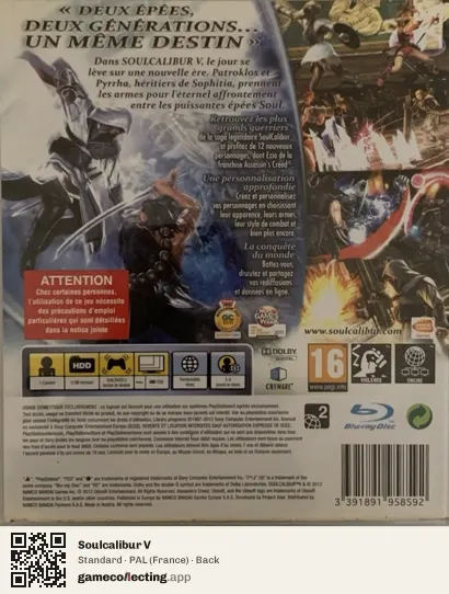 Soulcalibur V PlayStation 3, France box back