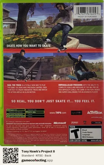 Tony Hawk's Project 8 Xbox, NTSC box back