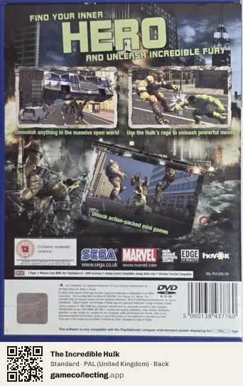 The Incredible Hulk PlayStation 2, United Kingdom box back