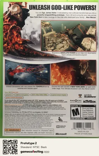 Prototype 2 Xbox 360, NTSC box back