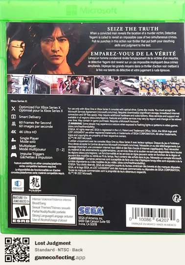 Lost Judgment Xbox Series X, NTSC box back