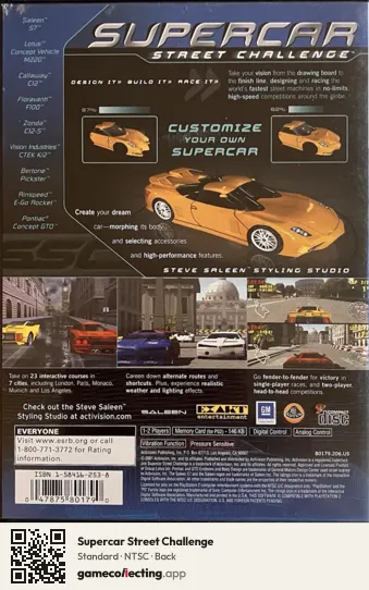 Supercar Street Challenge PlayStation 2, NTSC box back