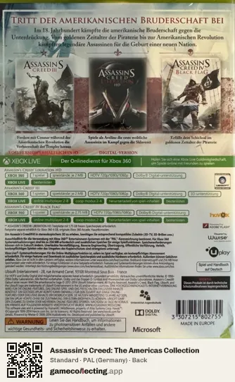 Assassin's Creed: The Americas Collection Xbox 360, Germany box back