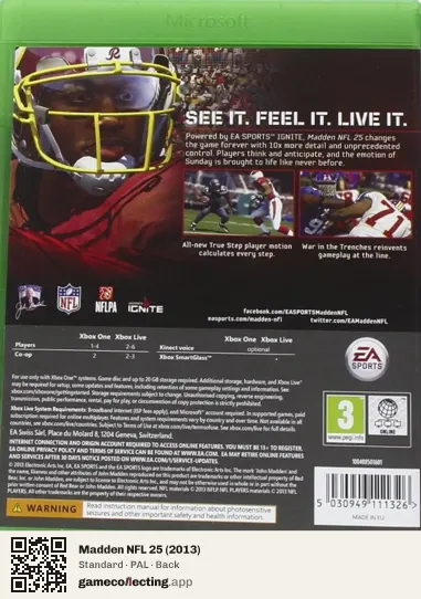 Madden NFL 25 (2013) Xbox One, PAL box back