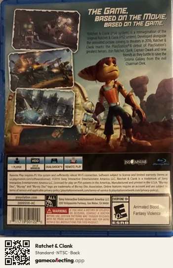 Ratchet & Clank PlayStation 4, NTSC box back