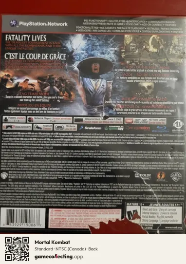 Mortal Kombat PlayStation 3, Canada box back