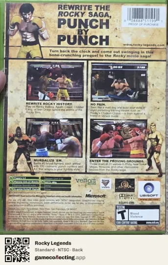 Rocky Legends Xbox, NTSC box back