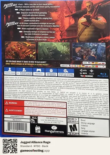 Jagged Alliance Rage PlayStation 4, NTSC box back