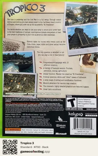 Tropico 3 Xbox 360, NTSC box back