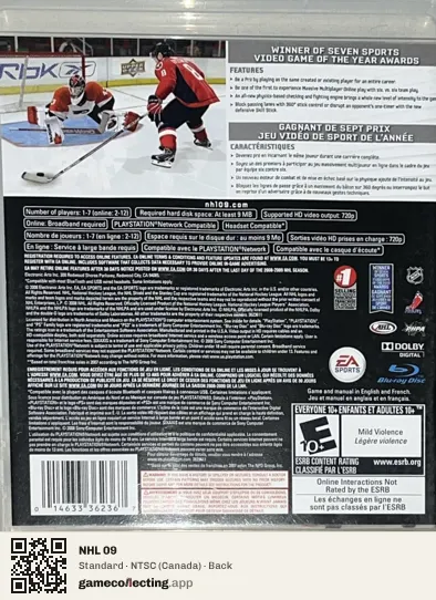 NHL 09 PlayStation 3, Canada box back