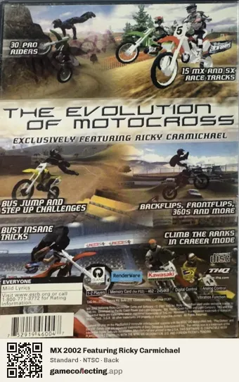 MX 2002 Featuring Ricky Carmichael PlayStation 2, NTSC box back