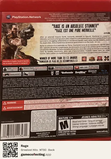 Rage PlayStation 3, NTSC box back
