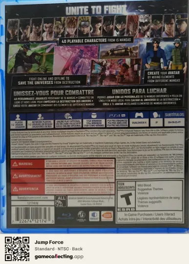 Jump Force PlayStation 4, NTSC box back