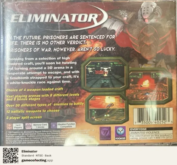 Eliminator PlayStation, NTSC box back