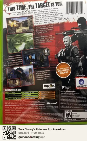 Tom Clancy's Rainbow Six: Lockdown Xbox, NTSC box back