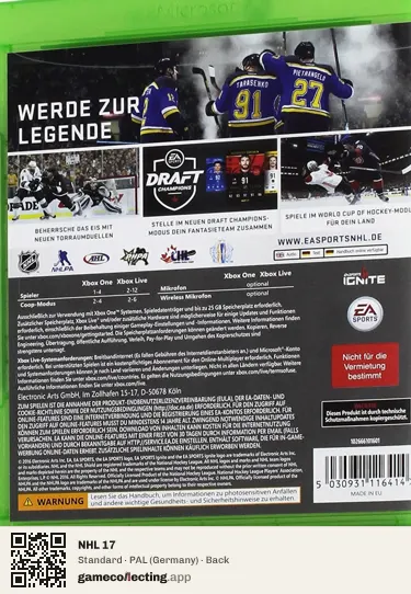 NHL 17 Xbox One, Germany box back