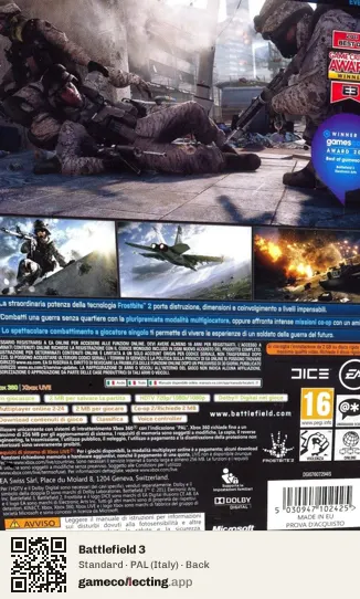 Battlefield 3 Xbox 360, Italy box back