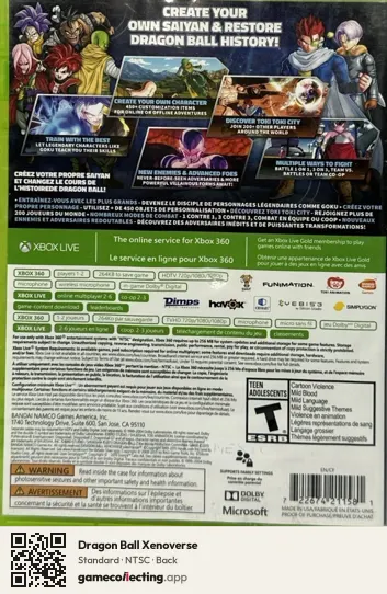Dragon Ball Xenoverse Xbox 360, NTSC box back
