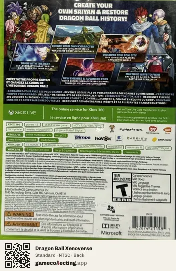 Dragon Ball Xenoverse Xbox 360, NTSC box back