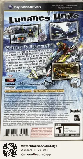 MotorStorm: Arctic Edge PlayStation Portable, NTSC box back