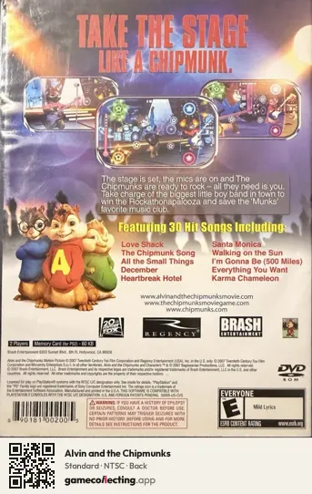 Alvin and the Chipmunks PlayStation 2, NTSC box back
