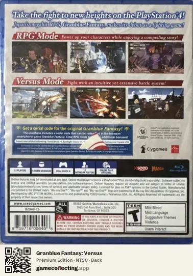 Granblue Fantasy: Versus PlayStation 4, NTSC box back