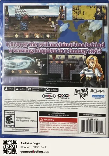 Asdivine Saga PlayStation 5, NTSC box back
