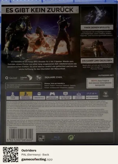 Outriders PlayStation 4, Germany box back
